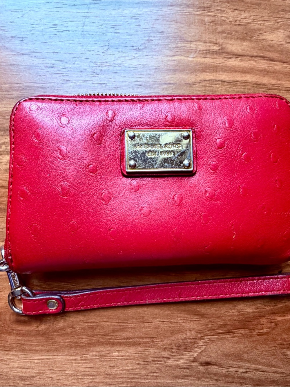 Michael Kors Red Leather Wristlet with Gold Plate
